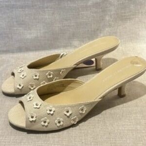 Sincerely Jules Tan Linen Floral Mules Suze 10